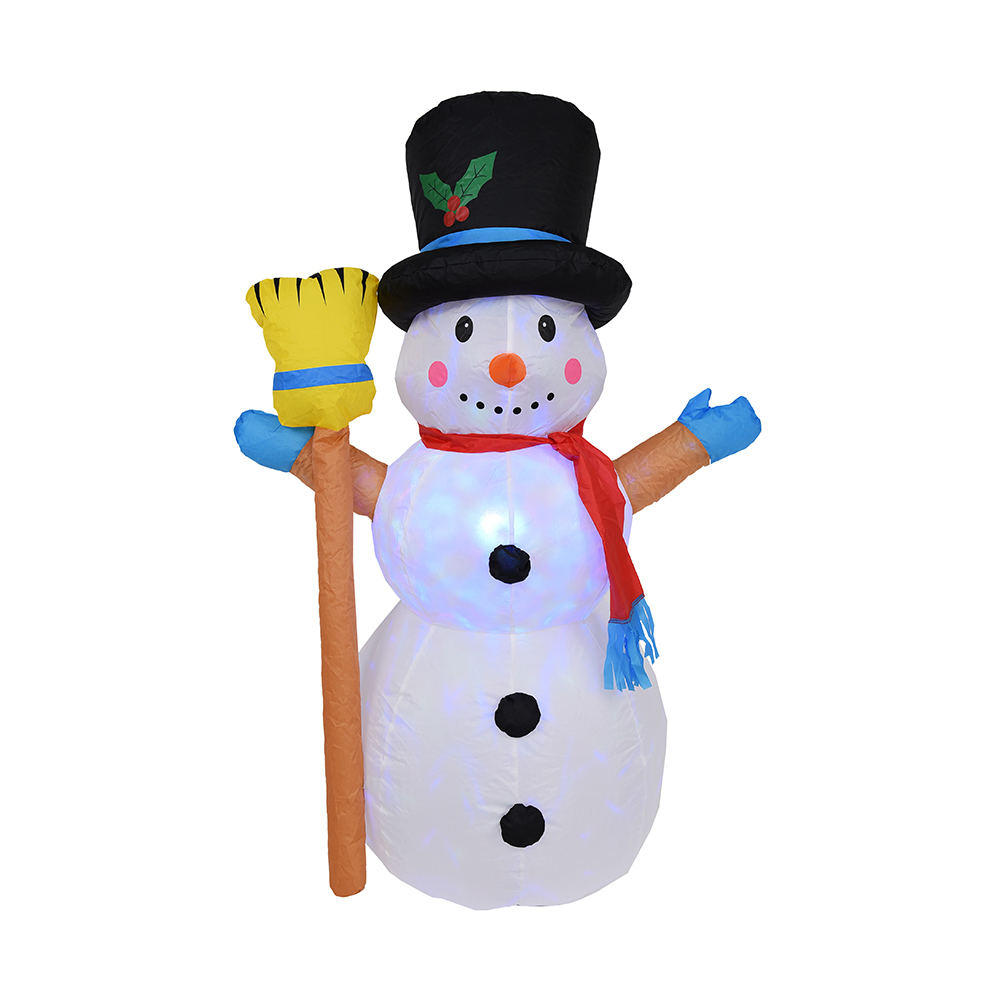 Muñeco de nieve de escoba inflable de Navidad para exteriores de 120 cm (luces led de rotación de colores)