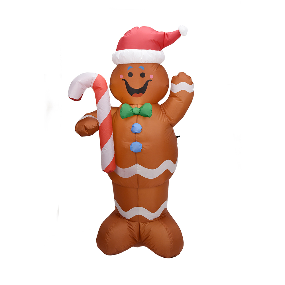 Hombre de pan de jengibre inflable de Navidad de 150 cm con bastón de caramelo (luces LED)