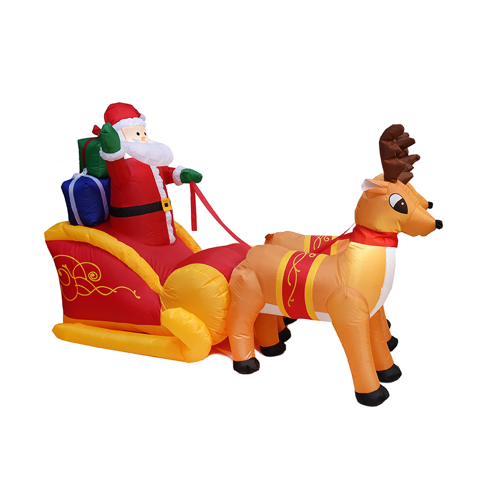 Papá Noel inflable de Navidad iluminado de 230 cm de largo en trineo con 2 renos (led incorporado)