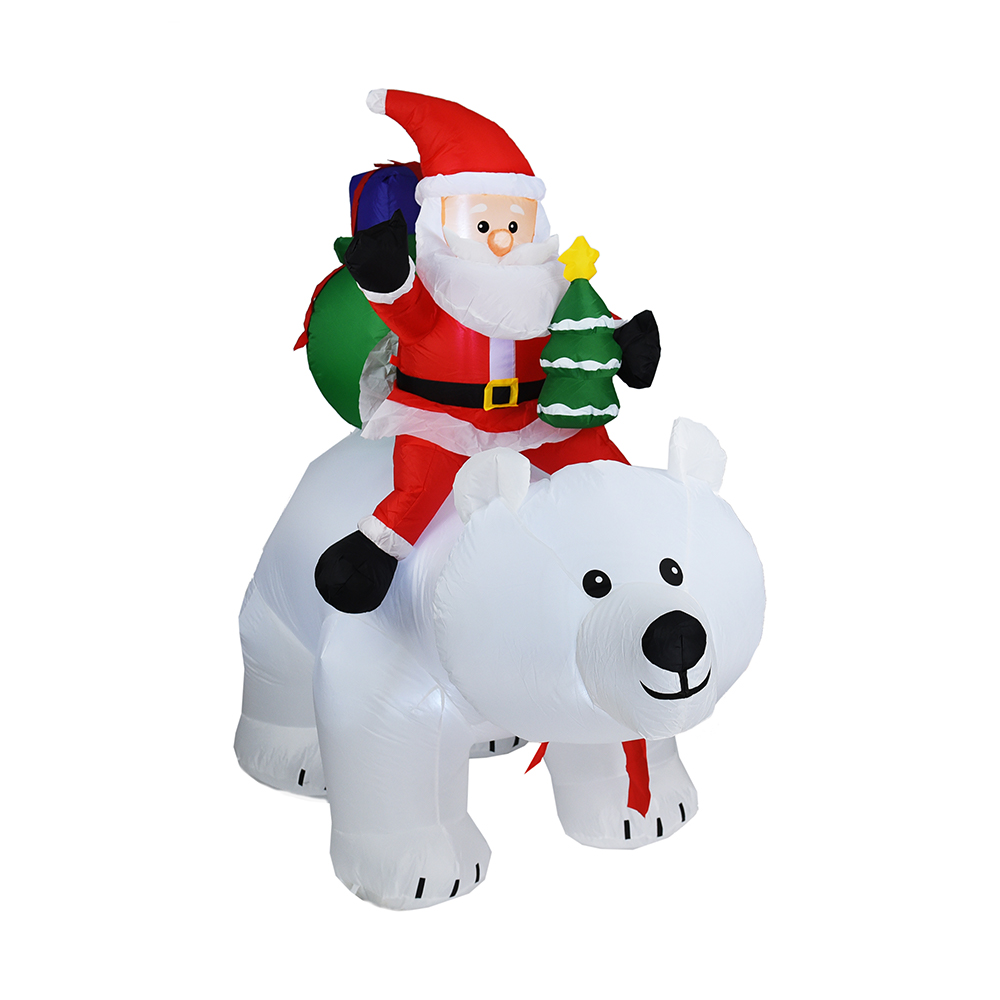 Papá Noel de Navidad de 200 cm sentado en un oso polar con cabeza temblorosa decoración de jardín de Navidad (led incorporado)