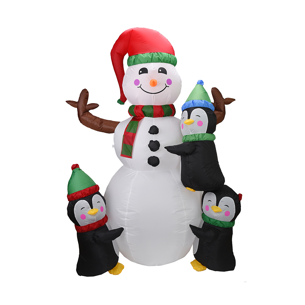 Muñeco de nieve inflable navideño de 180 cm con decoración de 3 lindos pingüinos (led incorporado)