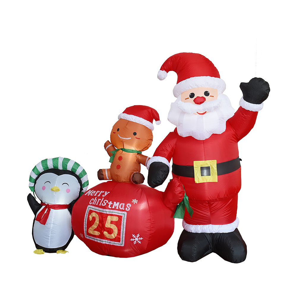 Cuenta regresiva inflable de Navidad de 210 cm Papá Noel con pingüino y hombre de pan de jengibre decoración al aire libre (luces LED)