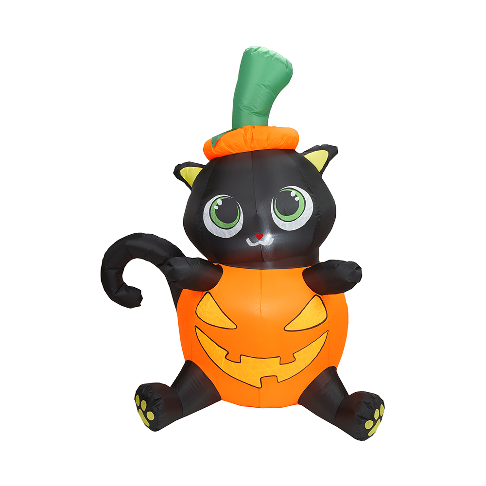 Inflable de gato de calabaza sentado inflable de Halloween de 150 cm (led incorporado)